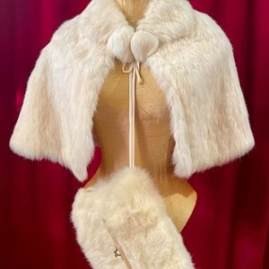1930s 2pc Ivory White Rabbit Fur Cape Stole Wrap Muff Purse Winter Wedding Bride